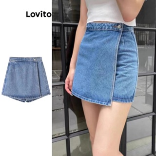 Lovito Saia Jeans Casual Lisa Lavada Para Mulheres LNE42260