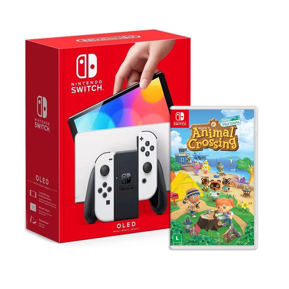 Console Nintendo Switch Oled Branco + Jogo Animal Crossing: New Horizons
