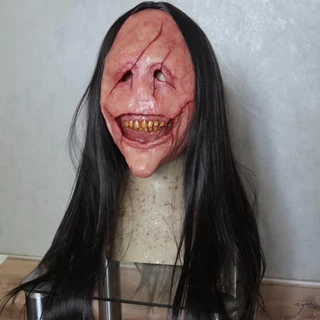 Máscara De Halloween Demoníaca Assustadora Cosplay Com Cabelos Compridos