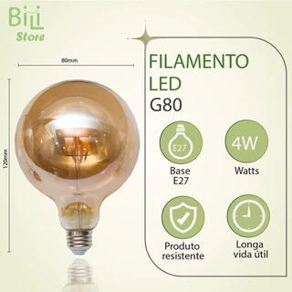 Lâmpada Filamento LED G80 4W E27 LUZ QUENTE (AMARELO) Âmbar Retrô Vintage 110V~220V | Bivolt
