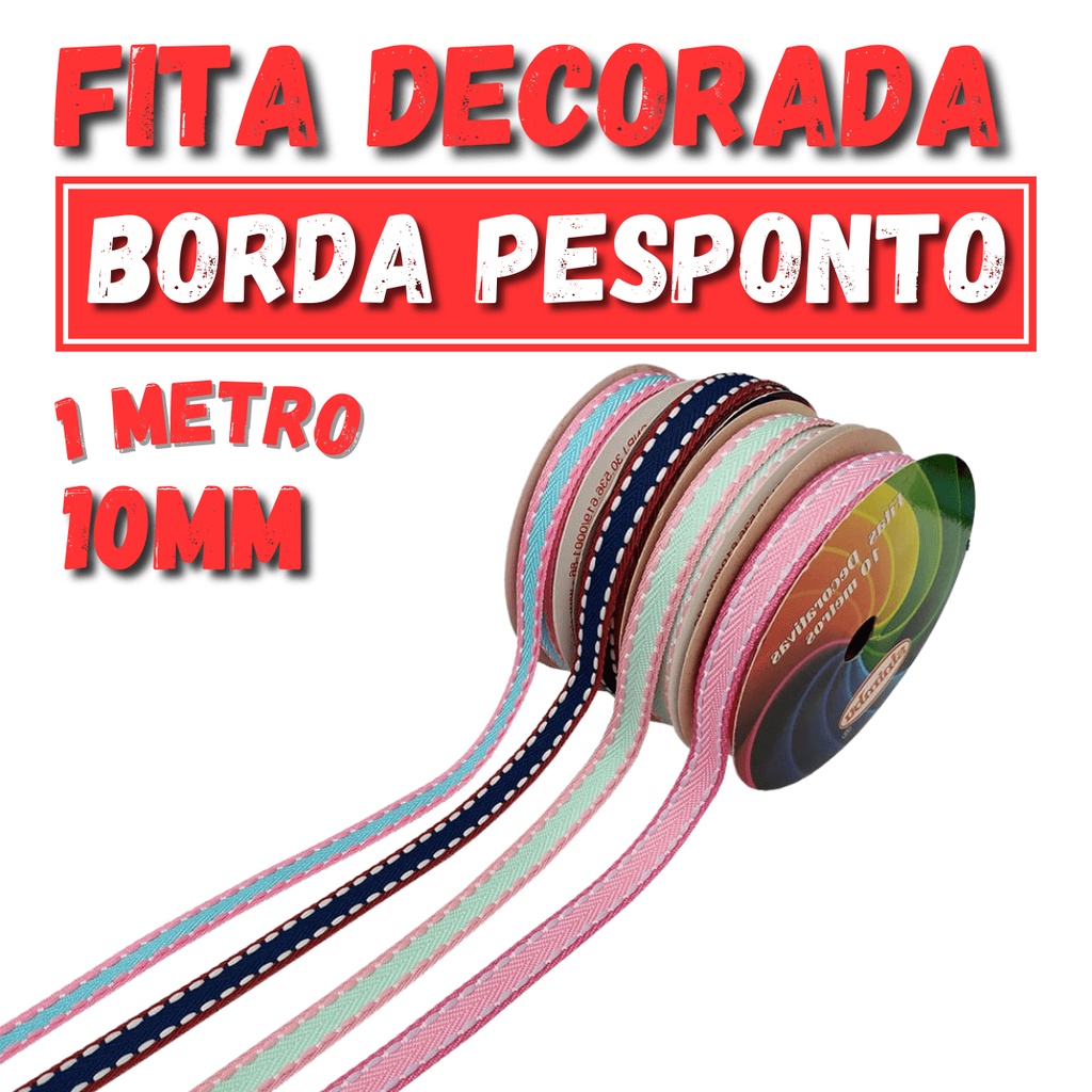Fita Decorada Borda Pesponto 10mm Sinimbu Nº2 | 1 Metro | Shopee Brasil