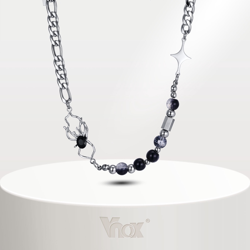 Vnox Glass Beads Colar De Vidro Masculino , Aço Inoxidável NK Chain Four Manger Star Spider Spliced Steel Hanging Decoração Jóias De
