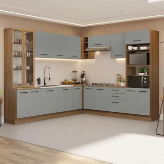 Armário de Cozinha Completa 549cm Rustic/Cinza Agata Madesa 01 em Oferta na Shopee