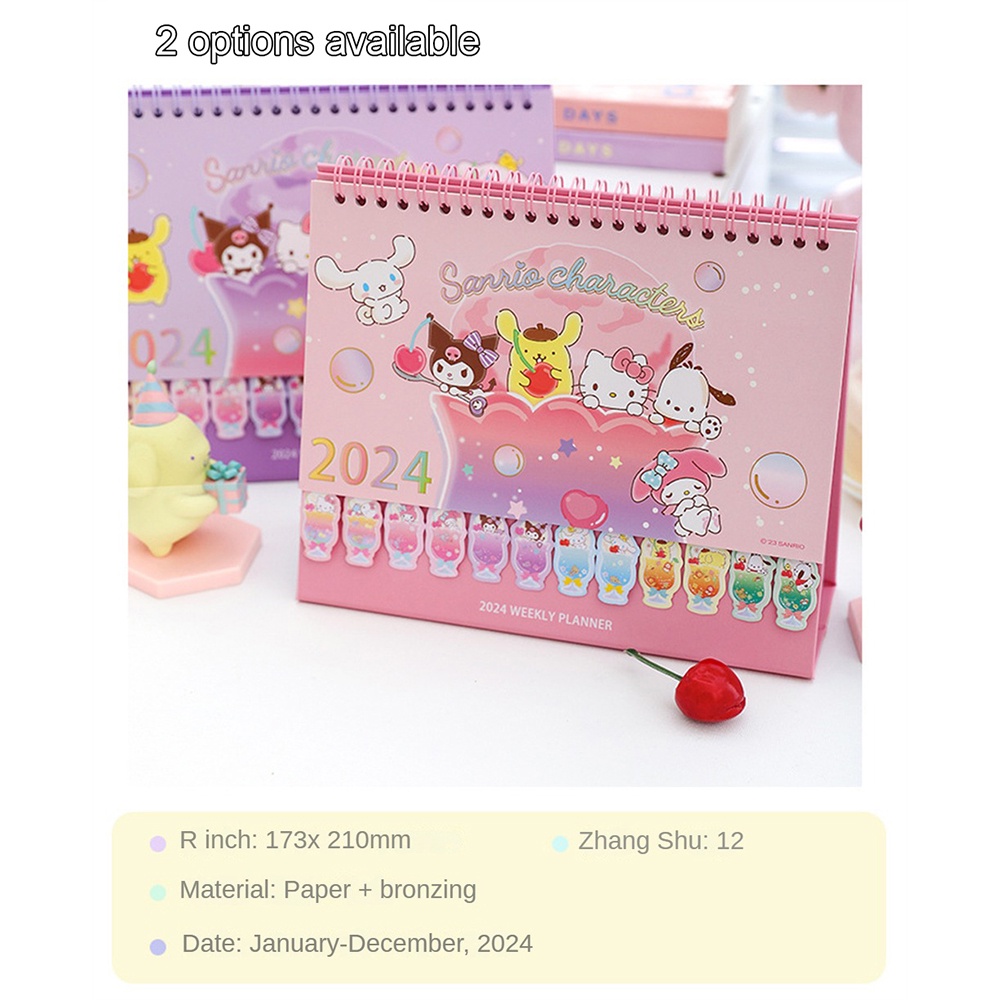 Calendário De Mesa Sanrio 2024 Anime Em Pé Flip Semanal Bloco De