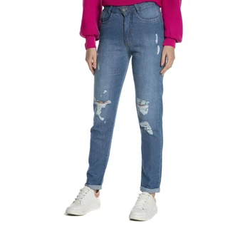 Calça Feminina Jeans Mom Destroyed Polo Wear Jeans Médio