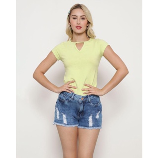 Blusa Feminina Básica Recorte Neon Verde