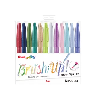 Estojo Pentel Brush Sign Pen 12 cores Lettering Tom Pastel