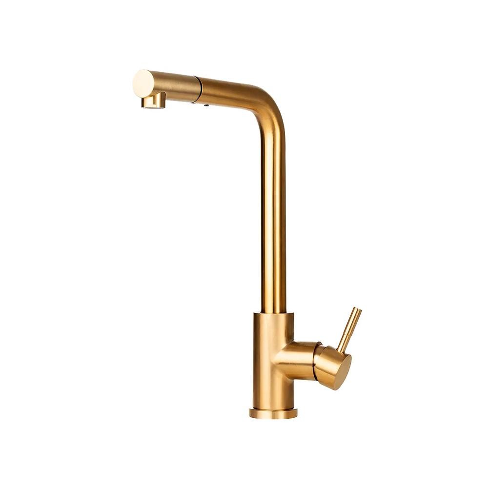 Torneira para cozinha Gourmet Misturador Monocomando Extensível em Aço inox Escovado Gurupi Pingoo - Dourado