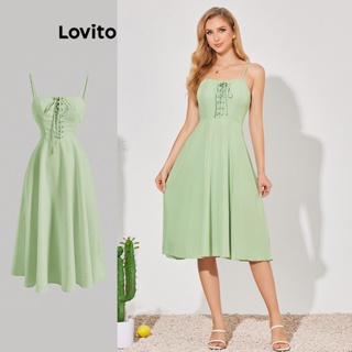 Lovito Vestido Longo com Amarração na Frente para Mulheres LBE04137 (Verde)