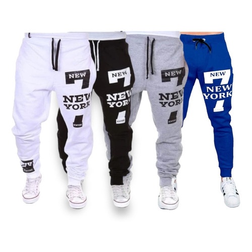 Kit 4 Calças Masculina Jogger Moletom New York Slim Academia