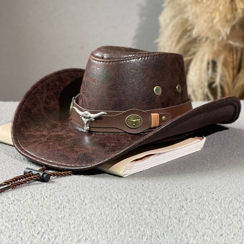 Chapéu De Cowboy Couro Verão Feminino Homem Elegante Mini