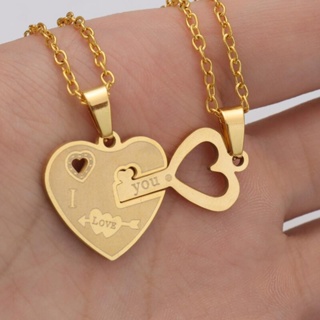 2PC Fashion Stainless Steel Heart Shaped Key Lock Pendant Para Meninos E Mulheres Colar De Namorados Acessórios Jóias Do Dia Dos