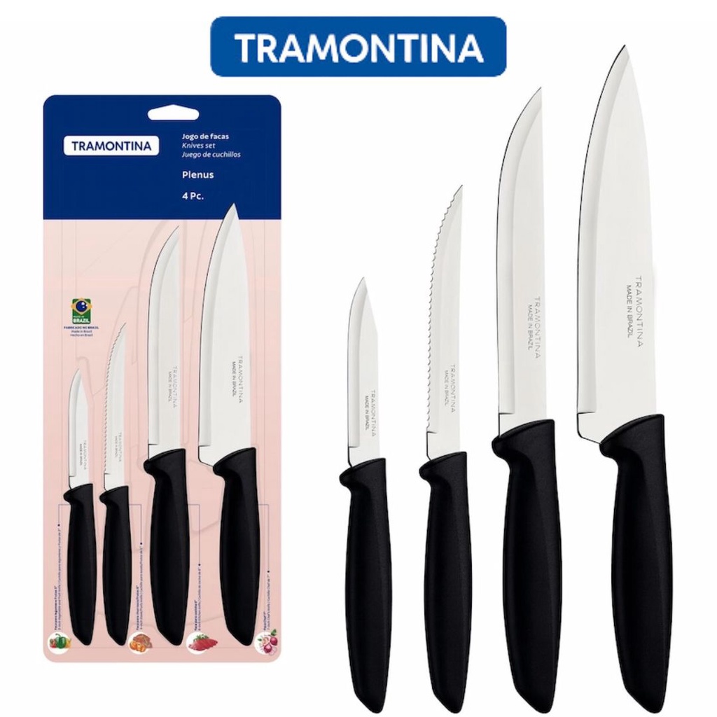 JOGO DE FACAS TRAMONTINA 4 PEÇAS PLENUS LAMINA DE AÇO INOX
