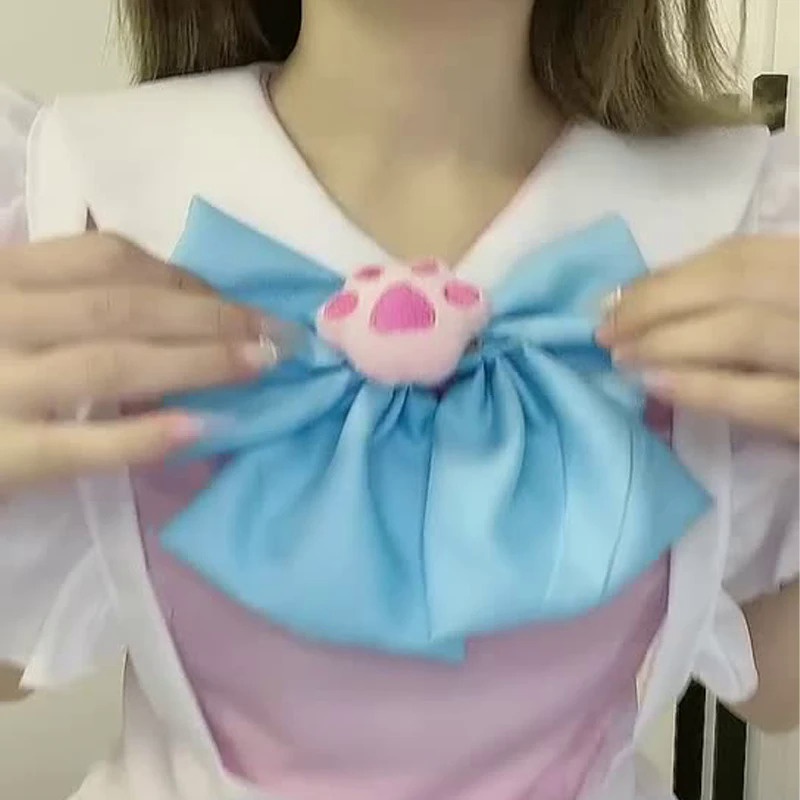 Lolita Vestido bonito rosa plissado empregada roupa kawaii arco nó gato  pata Menina japonesa JK cosplay trajes S-5XL diária uniforme festa