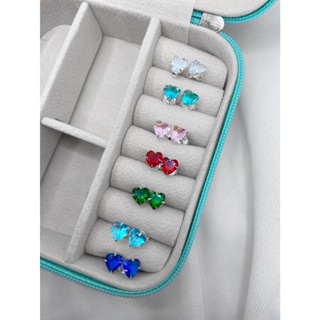 Brinco de prata 925 coração 5mm zircônia colorido Aqua Joias
