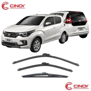 Kit 3 Palhetas Fiat Mobi 2016 2017 2018 2019 2020 Limpador De Parabrisa Dianteiro + Traseiro