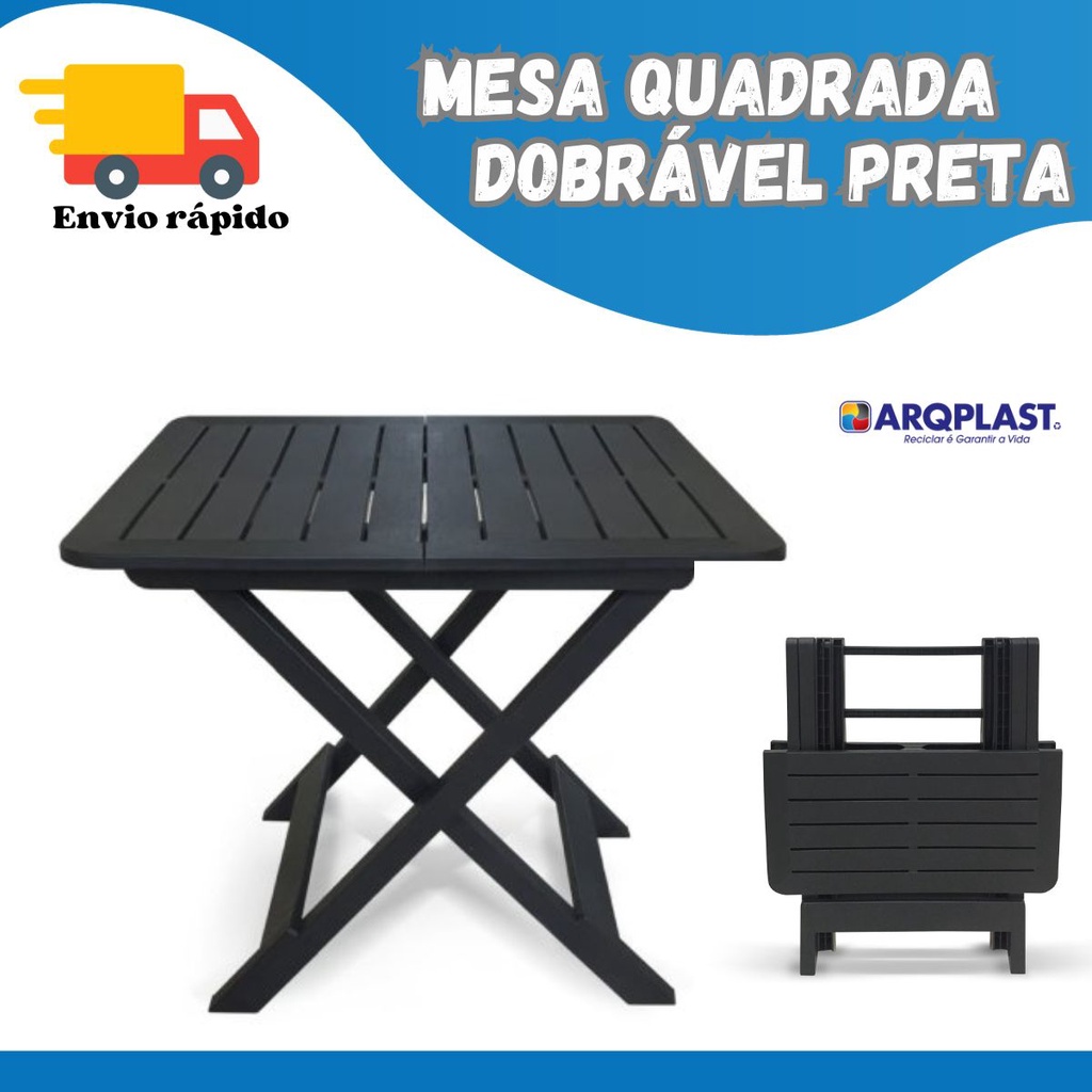 Mesa Dobrável Quadrada De Plástico Preta Multiuso Mesa de Bar Churrasqueira 80x72x70cm