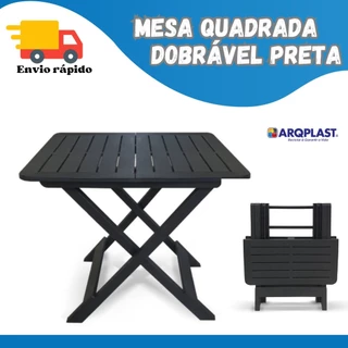 Mesa Dobrável Quadrada De Plástico Preta Multiuso Mesa de Bar Churrasqueira 80x72x70cm