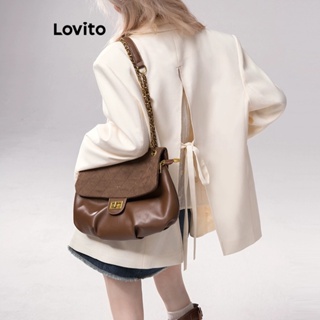 Lovito Casual Blazer Feminino Liso com Laço Traseiro e Botão Frontal LNA30189 (Off White)