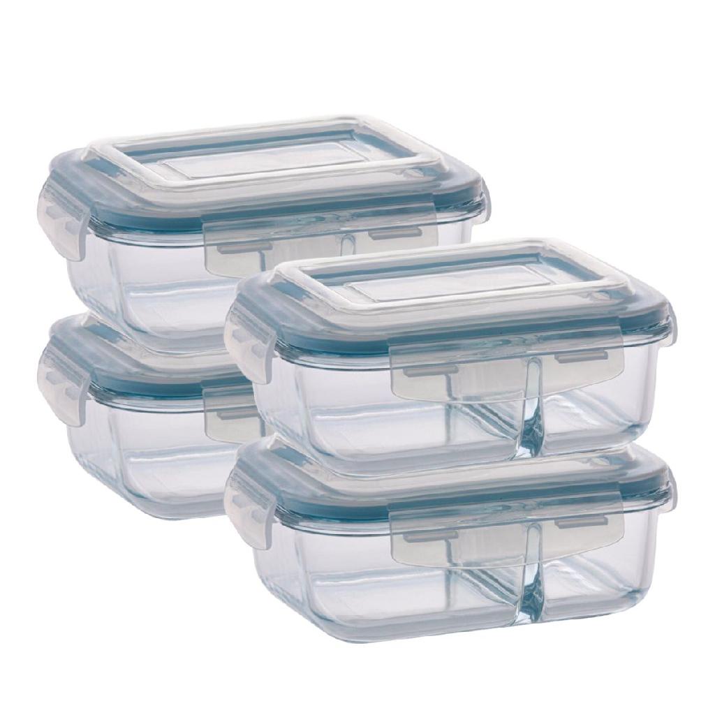 kit 4 Pote de Vidro Hermético Com Divisoria 640ml Promoção