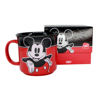 Caneca Mickey Mouse Vermelha E Preta Cerâmica Oficial Disney