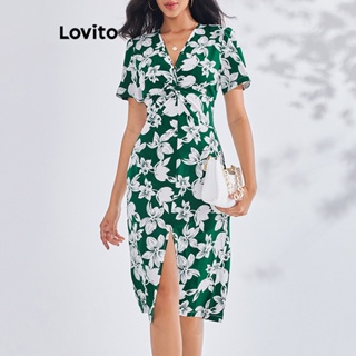 Lovito Vestido Casual Floral com Nó para Mulheres LBE03142 (Multicolorido)