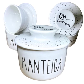 Manteigueira Francesa Branca Decorada Porcelana Mantém Cremosa