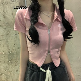 Lovito Camiseta Feminina Casual Com Zíper Liso LNE41122