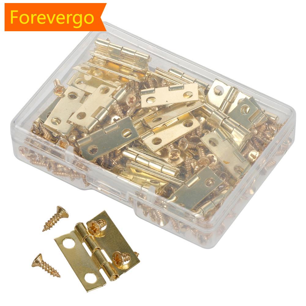 forevergo 50Pcs/Box Dobradiças + 200 Parafusos Ferro Bronze Preto Dourado 4 Furos 18 * 16mm Mini Dobradiça Arredondada Caixa De Presentes Móveis Ferragens C9R7