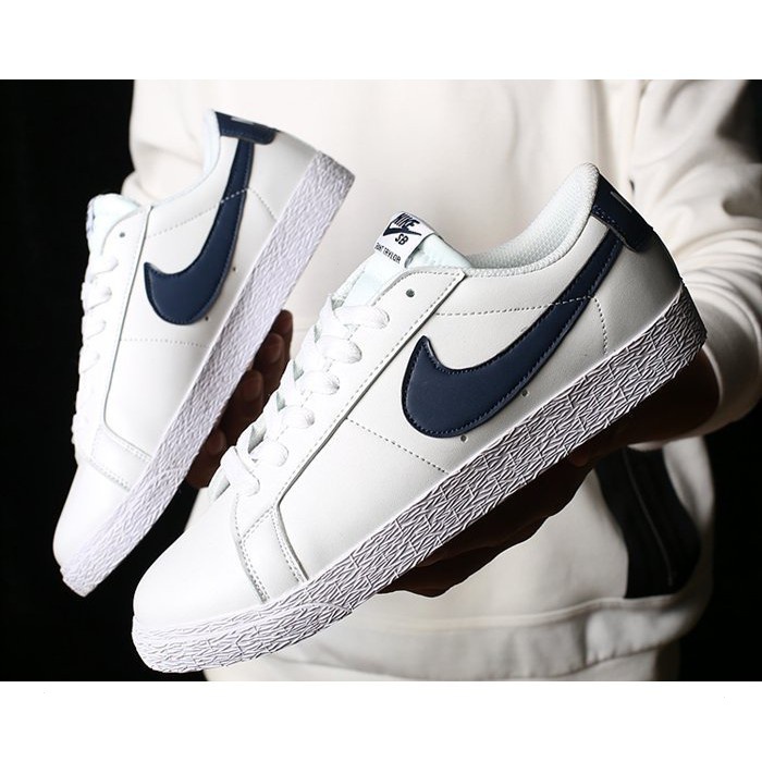 Nike sb blazer zoom low white & cheap obsidian leather skate shoes