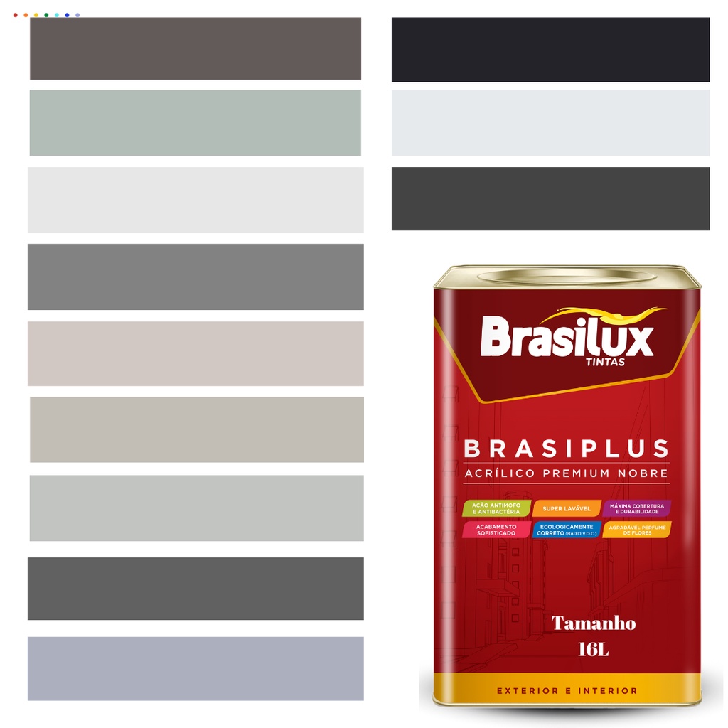 Tinta Cinza Chumbo Parede 16l Lavável Externa e Interna Brasiplus ...