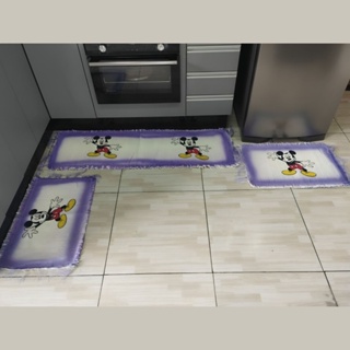 Jogo 3Pçs Tapetes Grande Tear Trançado De Cozinha Estampado Mickey