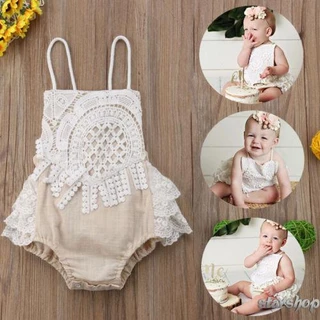 Starshop-Bebês Recém-Nascidos Romper Jumpsuit Macacão Para Com Rufos De Renda