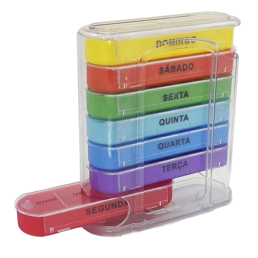 Porta Comprimidos Semanal Caixinha de Remédio Organizador de Medicamento Estojo PilBox Diário Cápsulas Smart Manhã Tarde