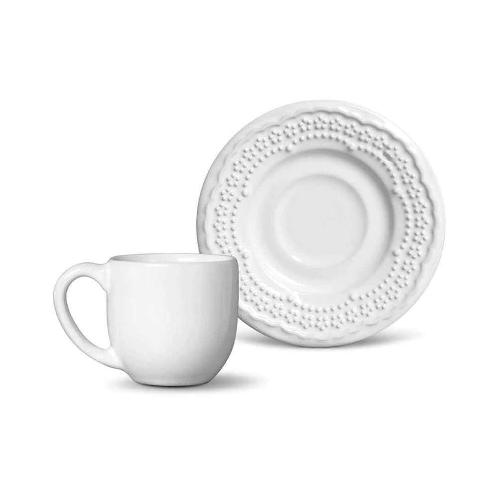 Porto Brasil Conjunto Com 6 Xícaras De Café Com Pires Madeleine Branco 72Ml