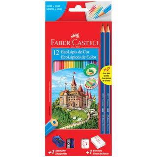 Lápis de cor 12 cores Kit escolar 120112+2N Faber-Castell