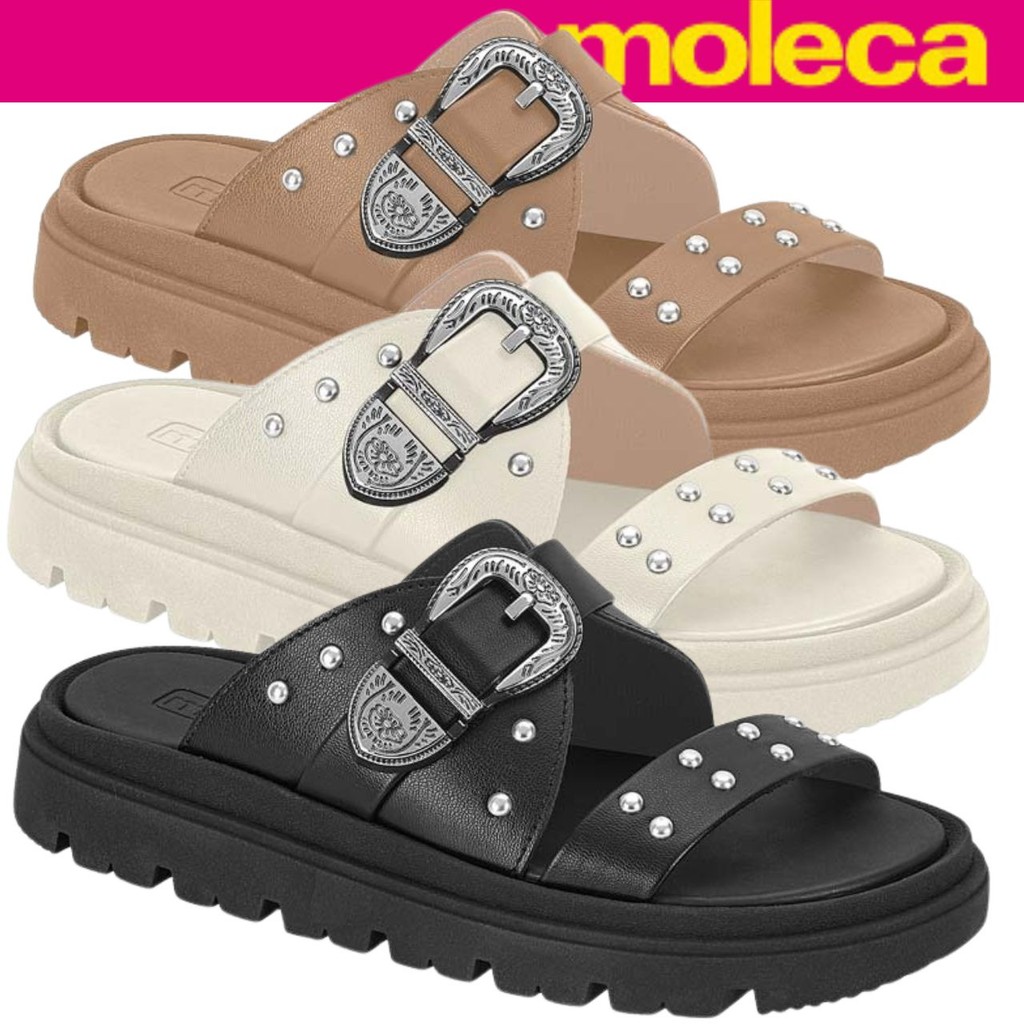 Sandália Feminina Moleca Papete Slide Fivela Casual Lançamento Conforto