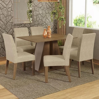 Conjunto Sala de Jantar Mesa Tampo de Madeira 6 Cadeiras Rustic/Crema/Imperial Cheryl Madesa em Oferta na Shopee