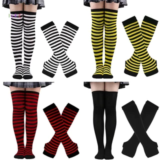 Uequilibrium 1 Conjunto Mulheres Meninas Sobre Joelho Listrado Longo Impresso Meias De Algodão Alto Luvas De Mangas De Braço Sweet Cute Plus Tamanho Overknee Socks Novo