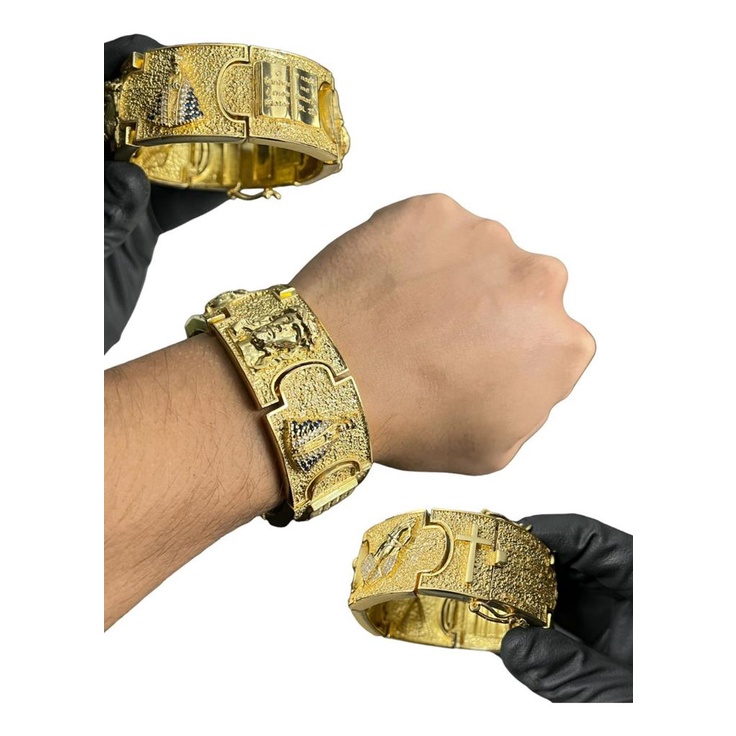 Bracelete Personalizado 30mm Religioso Banhado A Ouro 18k