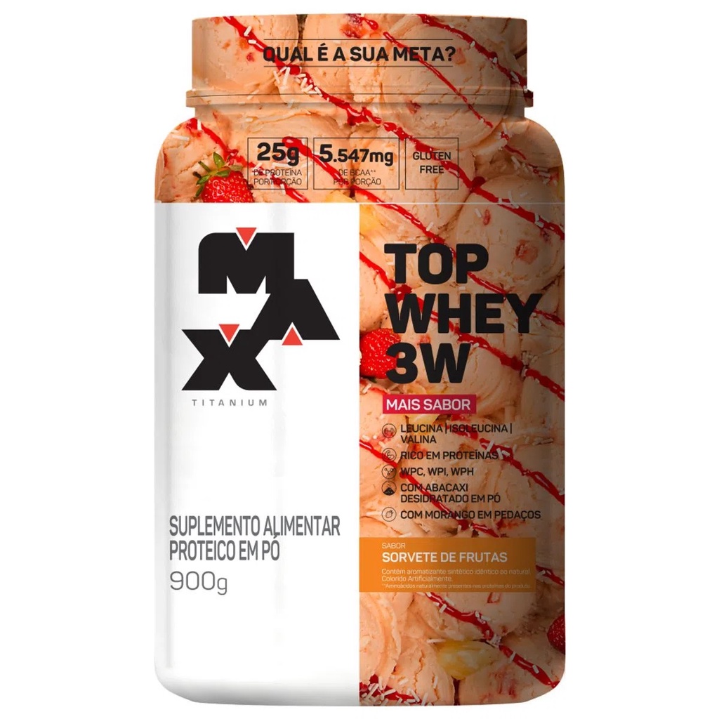 Whey Top Whey 3w Mais Sabor Pote 900g Sabor Sorvete De Frutas Max Titanium