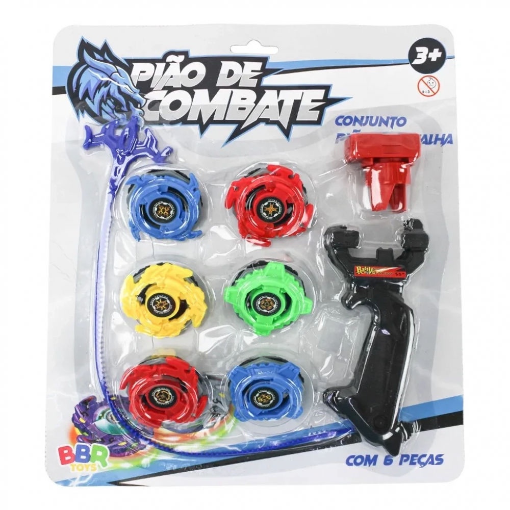 Kit com 4 pioes beyblade fight top metal lancador toy king