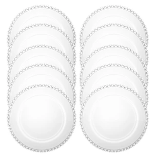 Kit Jogo 10 Pratos Rasos Jantar Almoço Cristal Coração Corações Coraçãozinho Heart Lyor 28cm