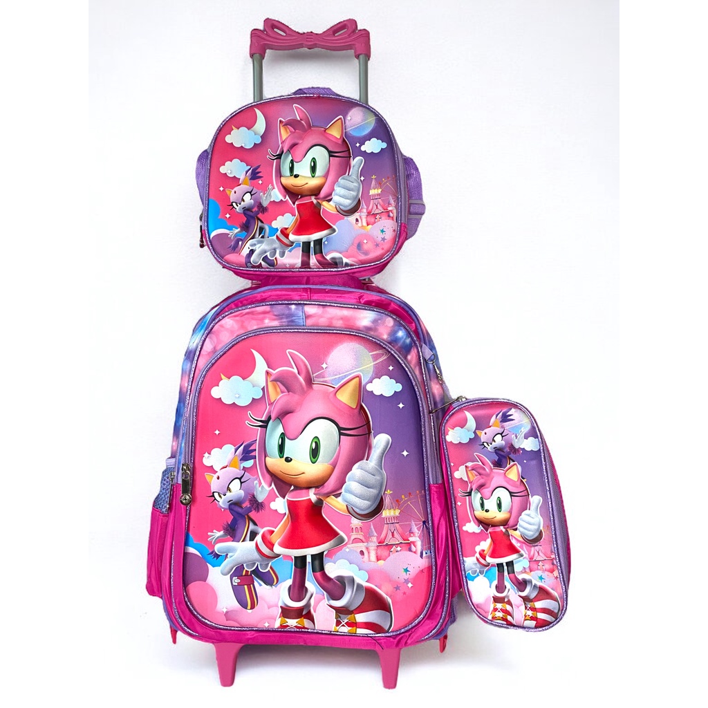 Kit Mochila Sonic Rosa Amy Menina Rodinhas Lancheira Estojo