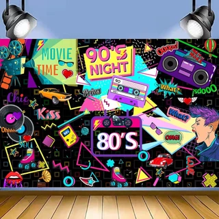 Festa De Aniversário Dos Anos 80 90 Fundo Da Vintage Neon Night Discoteca Tema Banner Decoração Do Fotografia