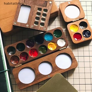 Habitttrtyu Paleta De Tinta De Aquarela Portátil De Viagem Artesanal Tintas A Óleo Caixa Vazia Mini Nogueira Preta Pt