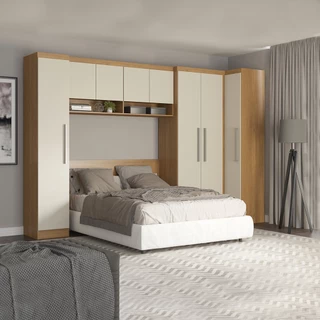 Guarda Roupa Casal Modulado com Painel Cabeceira 326/80x218 Cm Selene 5 Peças MDP Carvalho MENU
