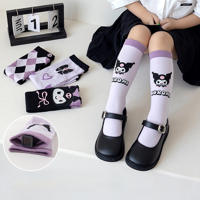 Sanrio Kuromi Meias De Meninas Bezerros Tubo Longo Algodão