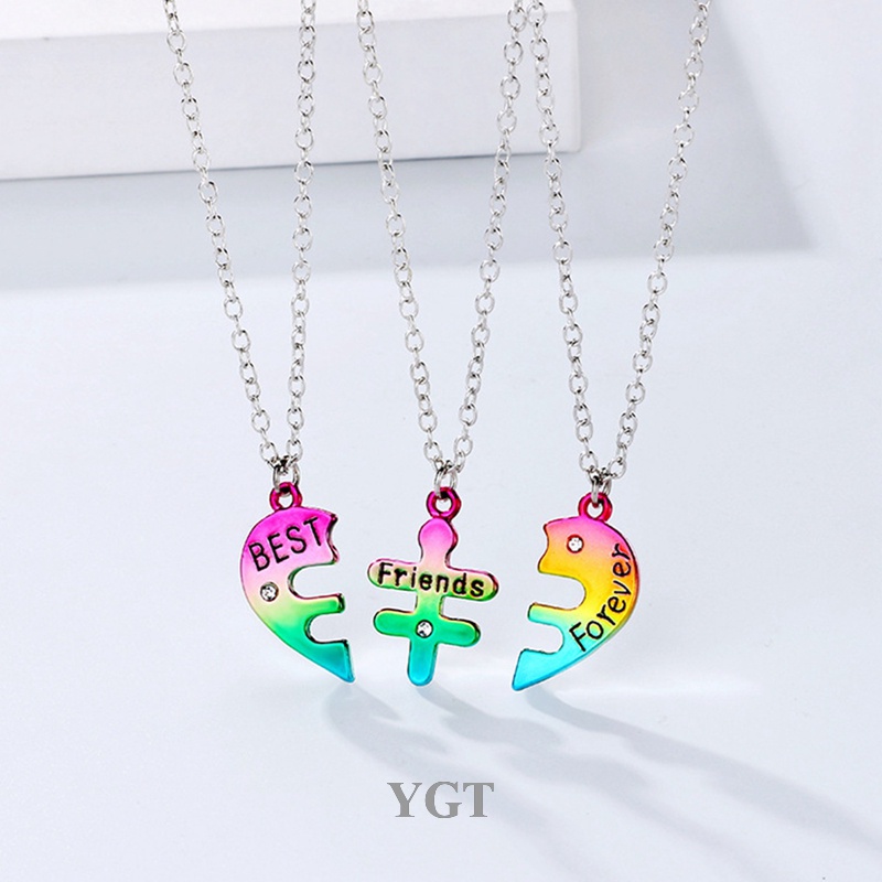 YGT 3Pcs/Set Best Friend Forever Necklace Coração Colorido Pingente De Amizade BFF