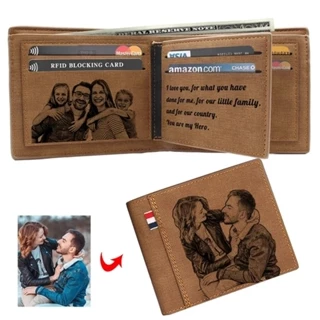 Carteira Com Foto Gravada Para Homens De Alta Qualidade Em Couro PU Carteiras